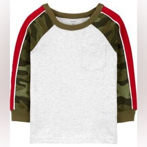 Carter’s Boy’s Long Sleeve Camo Raglan Jersey Pocket Tee, white/green, 12M